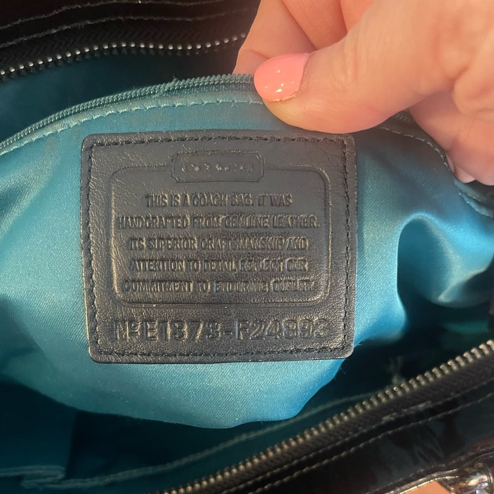 Coach ladies black patent leather tote. Green lining. F24893. - Picture 15 of 15